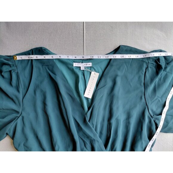 Baltic Born Vaughnie Chiffon Maxi Dress 2X Teal Belted Flutter Sleeve Front Slit - Picture 6 of 12